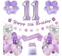 Globos de Cumpleaños de Niña de 11 Años, Decoración de Fiesta Morada Incluida Globos, Globo de Confeti para Niña 11 Años de Fiesta, Inserto Para Tarta, Decoración Cumpleaños once años