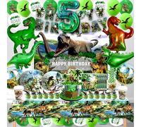 Globos de Cumpleaños Dinosaurio 5 Anos,Decoracion Dinosaurios Kit 146 Pcs,Dino Fiesta de Cumpleaños Infantil,Dinosaurios Cumpleaños Set con Banderas Tartas Topper,Dino Tema Globo de Aluminio