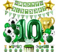 Globos de Cumpleaños Fútbol 10 Años, Verde 10 Años Niño Fútbol Cumpleaños Decoración, Decoracion Cumpleaños Futbol, Globo de Latex Verde Blancos, Globo de Futbol de Aluminio para Niños Fiesta Infantil