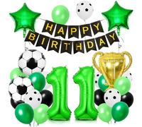 Globos de Cumpleaños Fútbol 11 años, Globos de Aluminio Fútbol, Decoraciones para Fiesta de Futbol, Globo de Latex Verde Negro Blancos, para Niños Fiesta Temática Cumpleaños Decoracion