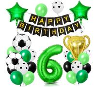 Globos de Cumpleaños Fútbol 6 años, Globos de Aluminio Fútbol, Decoraciones para Fiesta de Futbol, Globo de Latex Verde Negro Blancos, para Niños Fiesta Temática Cumpleaños Decoracion