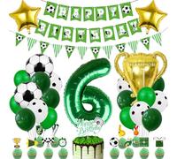 Globos de Cumpleaños Fútbol 6 Años, Verde 6 Años Niño Fútbol Cumpleaños Decoración, Decoracion Cumpleaños Futbol, Globo de Latex Verde Blancos, Globo de Futbol de Aluminio para Niños Fiesta Infantil
