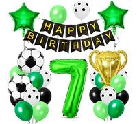 Globos de Cumpleaños Fútbol 7 años, Globos de Aluminio Fútbol, Decoraciones para Fiesta de Futbol, Globo de Latex Verde Negro Blancos, para Niños Fiesta Temática Cumpleaños Decoracion