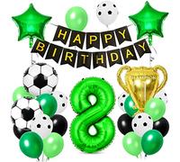 Globos de Cumpleaños Fútbol 8 años, Globos de Aluminio Fútbol, Decoraciones para Fiesta de Futbol, Globo de Latex Verde Negro Blancos, para Niños Fiesta Temática Cumpleaños Decoracion
