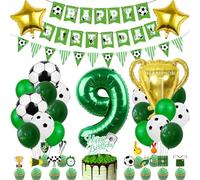 Globos de Cumpleaños Fútbol 9 Años, Verde 9 Años Niño Fútbol Cumpleaños Decoración, Decoracion Cumpleaños Futbol, Globo de Latex Verde Blancos, Globo de Futbol de Aluminio para Niños Fiesta Infantil