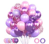 Globos De Cumpleaños Morados Rosas 62 Unidades, Globos Látex Helio De 12 Pulgadas Morados Rosas, Arco De Globos Para Decoración Niños 18 Cumpleaños Fiestas Bodas Reuniones Bautizos Baby Shower