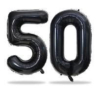 Globos de cumpleaños negros con el número 50, globos grandes de 40 pulgadas de papel de aluminio Mylar número 5 y 0 para mujeres, globos de 50 cumpleaños negros para hombres de 50 años, suministros de decoración de fiesta de cumpleaños