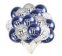Globos de cumpleaños número 11, 21 globos azul marino y plateado, confeti de látex de 12 pulgadas para él, niños, niñas, hijos, suministros de cumpleaños de 11 años, decoraciones