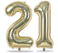 Globos de cumpleaños número 21 dorado champán para ella, globos número 21 de lámina dorada clara de 40 pulgadas para niños y niñas, globos de fiesta de cumpleaños números 2 y 1 para mujeres y hombres,