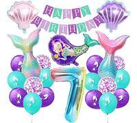 Globos de Cumpleaños Siren 7 Años, Globos Siren Decoracion Globos de Fiesta Niña,Globo de Números 7,Juego de Decoración para Fiesta de Cumpleaños de Sirena Tema,Globos de Látex de Sirena