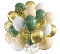 Globos de cumpleaños verde y dorado, 60 unidades de globos de 30,5 cm, color verde dorado, albaricoque metálico dorado y confeti, globos verdes para baby shower, bodas, cumpleaños, selva, animales