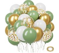 Globos de Cumpleaños Verdes y Dorados, 50 helio Globos de Confeti Oro Blancos y Verde Retro, baloes Oro Verde para decoracion cumpleaños, Bodas, globos Baby Shower Niño, Safari, 12 Pulgadas