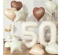 Globos de decoración de 50 cumpleaños, globo neutro de color beige helio crema 50, marrón, marrón, marrón, marrón, blanco, arena, gris pardo, corazón con estrella nude de papel de aluminio de 40