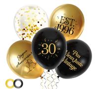 Globos de decoración de cumpleaños de 30 años - Negro y oro - Lote de 30 globos con confetis, EST. 1996 y Feliz Cumpleaños para Fiesta 30 Años Hombre Mujer