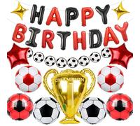 Globos de decoración de cumpleaños de fútbol para niños, 32 piezas de decoración de fiesta para niños, guirnalda de globos de aluminio de feliz cumpleaños, trofeo de campeón para niñas, fanáticos del