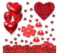 Globos de decoración de San Valentín, Kit Romántico de Velas y Pétalos, 5 Foil Globos Corazón Rojo, 50 Velas en Forma de Corazón, 1000 Pétalos de Rosa para Propuesta, Bodas, San Valentín y Compromiso