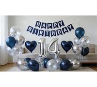 Globos de decoración para fiesta de cumpleaños número 14, globos de confeti de corazón de aluminio con el número 14, suministros para niños, él, hijo, fiesta de aniversario de 14 años (14)