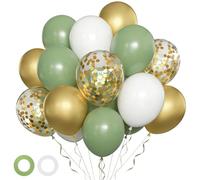 Globos de eucalipto, verde salvia, blanco y dorado, 50 unidades de 12 pulgadas, globos de confeti metálico para comunión, confirmación, bautizo, consagración juvenil, decoración de bodas