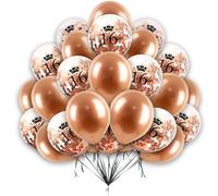 Globos de feliz cumpleaños, globos de 16 cumpleaños de 12 pulgadas, confeti de edad de oro rosa y perla de oro rosa, decoración de 16 cumpleaños para niñas, 16 piezas con cinta de globos de 10 metros