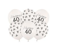 Globos de fiesta de cumpleaños número 40 - Paquete de 6 globos dorados del número 40 con lazo | Decoraciones de feliz cumpleaños número 40