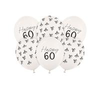 Globos de fiesta de cumpleaños número 60 - Paquete de 6 globos dorados del número 60 con lazo | Decoraciones de feliz cumpleaños 60