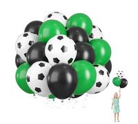 Globos de fiesta de fútbol negro, verde y blanco, 60 globos de látex de 12 pulgadas de grosor, globos impresos de fútbol, globos de helio para niños, cumpleaños, eventos deportivos, decoración de