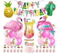 Globos de fiesta hawaiana, decoraciones hawaianas, globos de fiesta tropical, globos de piña de flamenco para niña, fiesta de verano, piscina, decoración de cumpleaños tropical