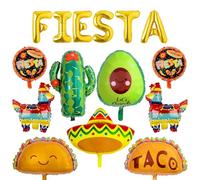 Globos de fiesta para decoraciones de fiesta, 14 globos del Cinco de Mayo, globos de taco, cactus, llama, aguacate, globos de papel de aluminio, fiesta mexicana, pancarta de papel picado para