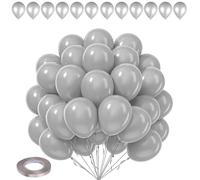 Globos de fiesta plateados de 10 pulgadas, 25 piezas con 1 rollo de cintas plateadas, 5 mm x 10 metros, perfectos para bodas, aniversarios, baby showers y decoraciones de cumpleaños