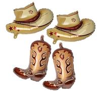 Globos de Fiesta Vaquero con Temática del Oeste, 4 Piezas Globos Grandes de Vaquero, Sombrero de Vaquero Globo Globo de Bota de Vaquera, para Vaquero Tema Fiesta Decoraciones (Marrón)