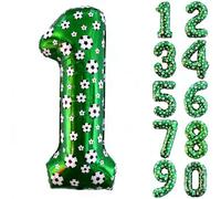 Globos de fútbol con números, 1 globo verde de 40 pulgadas, globos de cumpleaños, globos de papel de aluminio, 1 para decoración de cumpleaños, fútbol, temática deportiva, tema de la Copa del Mundo