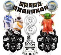 Globos de guerra de estrellas, decoración de cumpleaños, decoración de cumpleaños de 8 años, decoración de cumpleaños de 8 años, decoración para tartas, robots, globos de papel de aluminio, pancartas