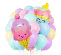 Globos de Helados Cumpleaños, 27 Piezas Globos Fiesta Llenos de Energía, Colores Pastel Globos de Látex, Helado Globo de Aluminio para Decoraciones de Fiestas