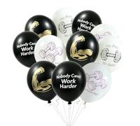 Globos de látex con temática de fitness de 12 pulgadas, 16 unidades, mancuernas de entrenamiento, globos con estampado muscular para culturistas, cumpleaños, gimnasio, gran apertura, suministros de