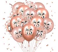 Globos de látex de 75 cumpleaños, 18 unidades, globos de látex de color oro rosa, globos de confeti, globos de confeti, decoraciones de fiesta de cumpleaños 75 para mujeres y hombres, suministros de
