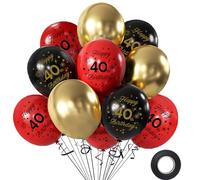 Globos de látex prémium de 12 pulgadas con el número 40 para mujeres y hombres, globos negros y rojos, dorados metálicos y cinta para fiestas, fotografía, aniversarios, decoración de hitos