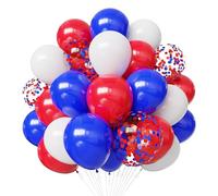 Globos de látex rojo, blanco y azul, 50 unidades de 12 pulgadas rojo y azul con globos de confeti para el 4 de julio, Día de la Independencia, cumpleaños, decoraciones de fiesta de graduación