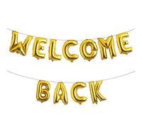 Globos de letras de bienvenida, multicolor, de 16 pulgadas, de aluminio, de Mylar, para regresar a la oficina y el hogar, decoración de fiestas para jubilación, celebrar fiestas suministros (dorado)