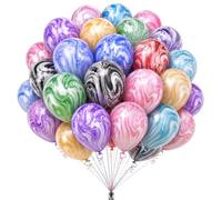 Globos de mármol de ágata, paquete de 25 unidades, 30,5 cm, multicolor, para decoración de fiestas, globos con efecto de mármol con cinta de 10 m, diseño de remolino vibrante, suministros para ramo de