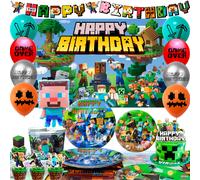 Globos de Minecraft para decoración de cumpleaños, juego de vajilla y decoraciones pixeladas, globos para fiesta con temática de videojuegos. nuevo