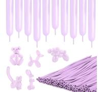 Globos de modelado, 100 unidades, color morado claro, largos, de látex, con animales, globos largos de látex 260Q, para cumpleaños, fiestas de Navidad, bodas, fiestas, decoración (lila claro)