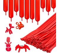 Globos de modelado, 100 unidades, color rojo, largos, de látex, con animales, globos largos de látex 260Q, para cumpleaños, Navidad, bodas, fiestas, decoración (rojo)