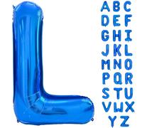Globos de Mylar de gran tamaño con letras del alfabeto azul en helio, 102 cm. Globos azules con letras del alfabeto para decoración de cumpleaños, despedida de soltera, aniversario (Letra L)