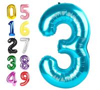 Globos de números azul claro de 40 pulgadas, decoraciones de tercer cumpleaños para niñas y niños, globo número 3 para celebración de 3, 13, 23, 30, cumpleaños de niños y niñas, boda, decoración de