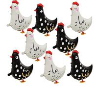 Globos de papel de aluminio de pollo, 8 piezas, blanco y negro, tema de animales de granja caminantes, para decoración de fiesta de cumpleaños, baby shower