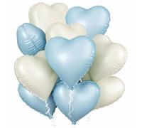 Globos de papel de aluminio en forma de corazón, 20 unidades, color blanco y crema, con forma de corazón, globos para cumpleaños, baby shower, boda, compromiso, San Valentín, decoraciones (crema azul)