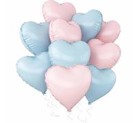 Globos de papel de aluminio en forma de corazón azul rosa, 10 unidades de 45 cm de color azul bebé, con forma de corazón, globos rosas para cumpleaños, baby shower, boda, compromiso, San Valentín