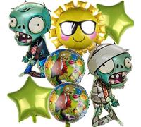 Globos de papel de aluminio zombie, 7 unidades, plantas contra zombies, globos para niños y niñas para niños, cumpleaños, introducción escolar, comienzo escolar, fiesta temática