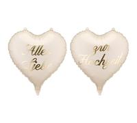 Globos de plástico con forma de corazón, 35 x 35 cm, juego de 2 unidades, globos para helio o aire, globos en color beige con texto dorado, decoración de boda para novios, bodas, color beige y dorado