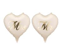 Globos de plástico con forma de corazón Mr & Mrs, 35 x 35 cm, juego de 2 unidades, globos para helio o aire, globos en color beige con texto dorado, decoración de boda para recién casados, bodas